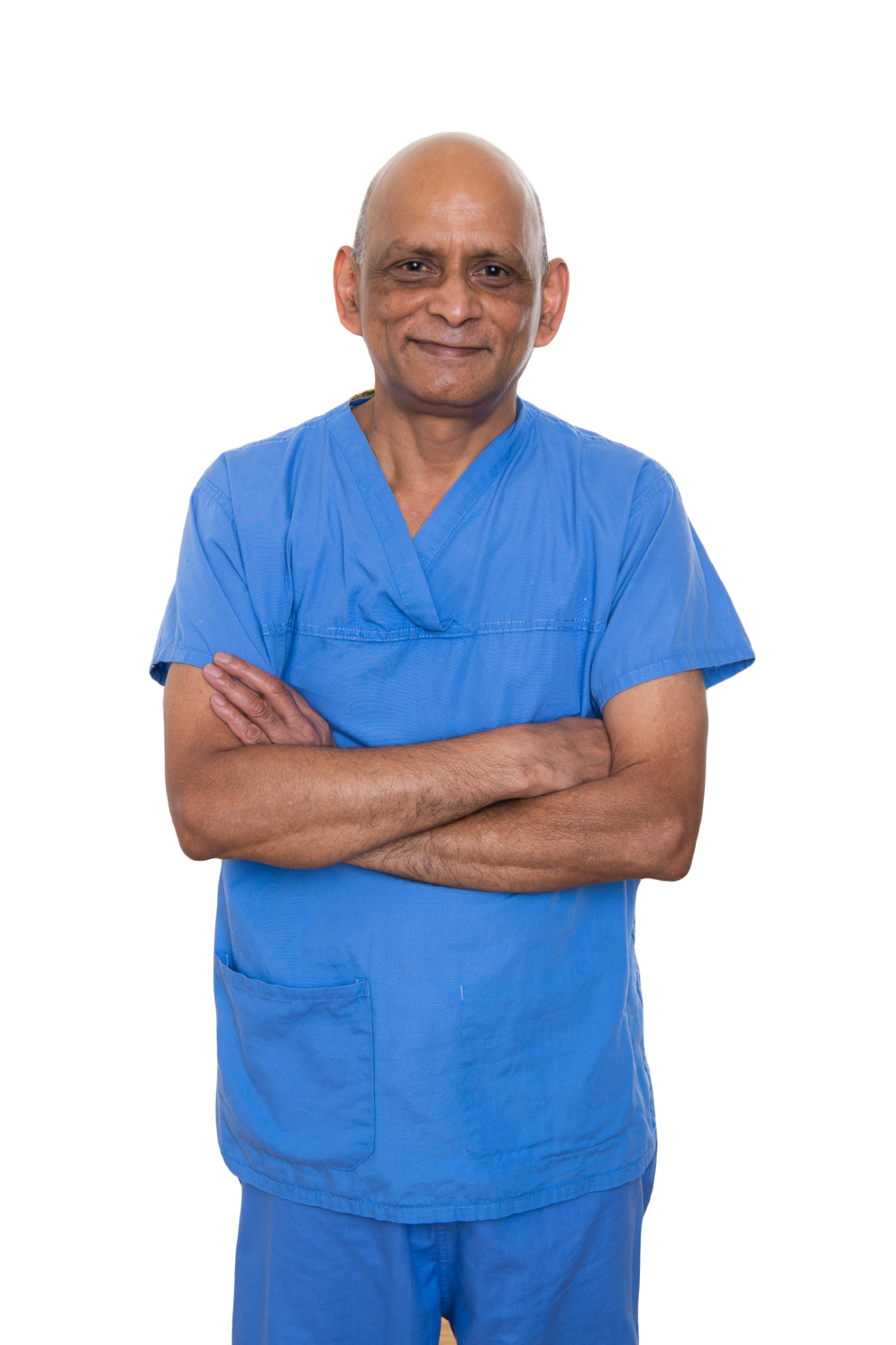 BAME, Male, Older Nurse in Community Uniform with Arms Folded