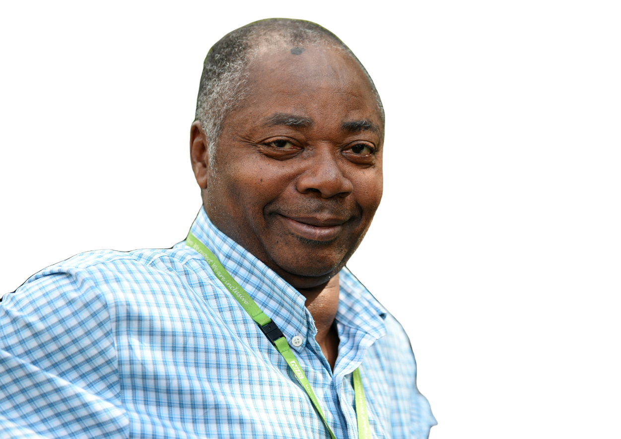 Close-up of BAME, Male, Middle-Aged Staff Member with Lanyard