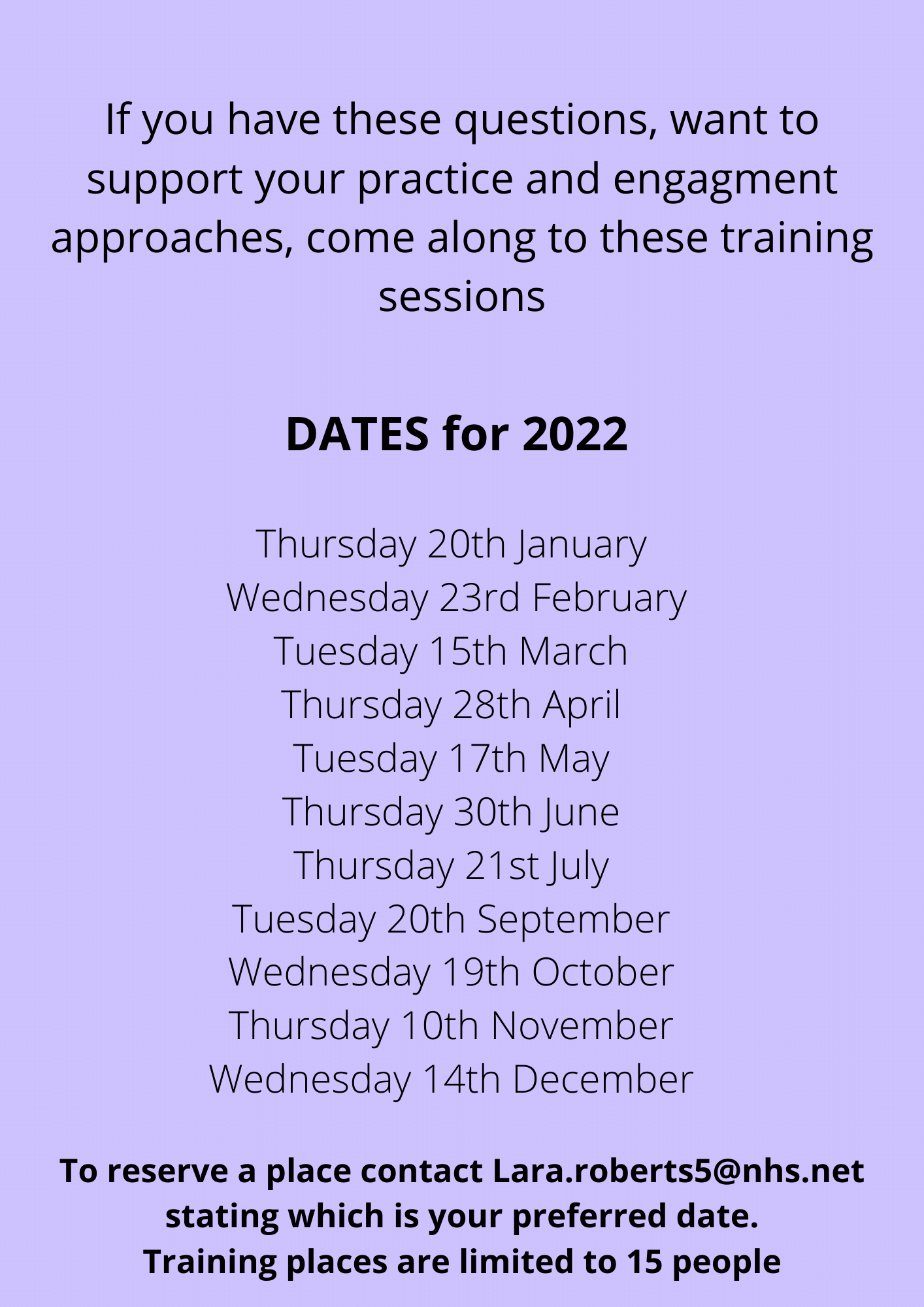 Dates for 2022