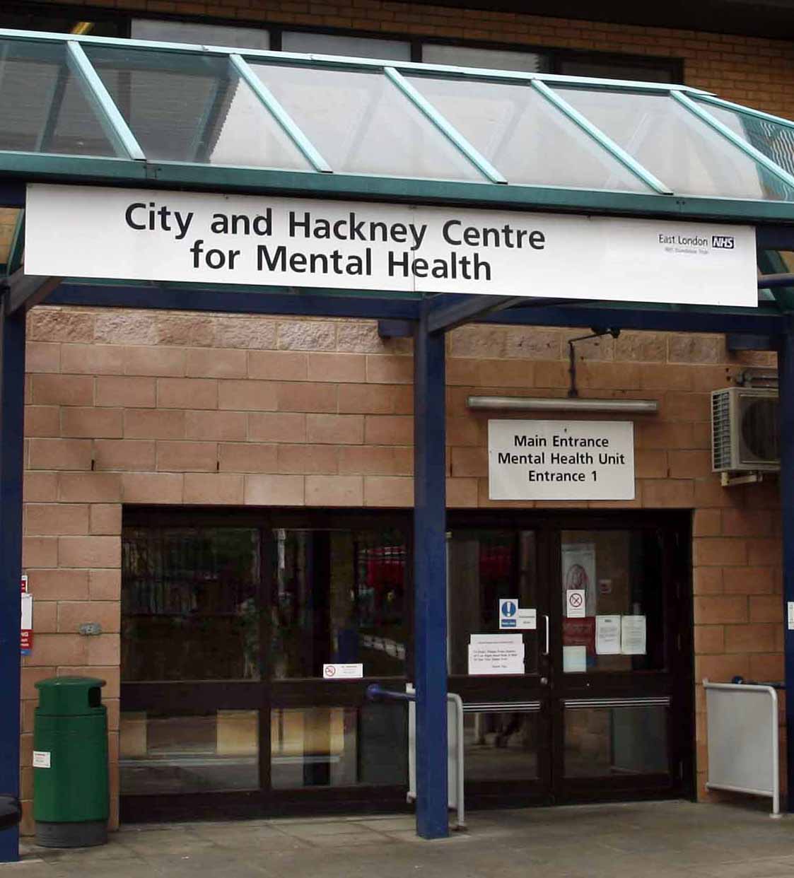Front Entrance of City and Hackney Centre for Mental Health with Sign