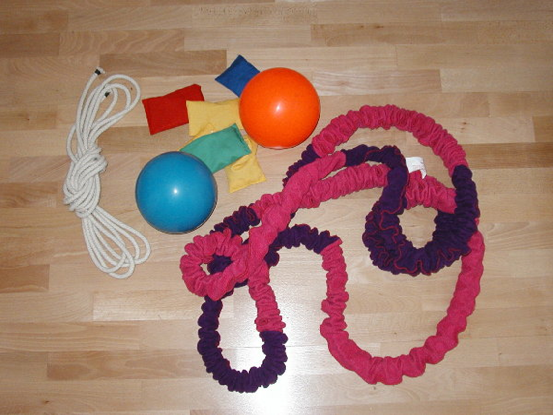 rope, bean bags, balls and material rope