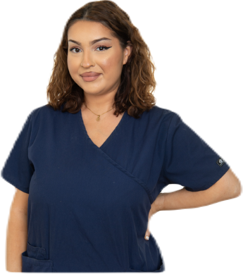 Nurse in blue uniform smiling