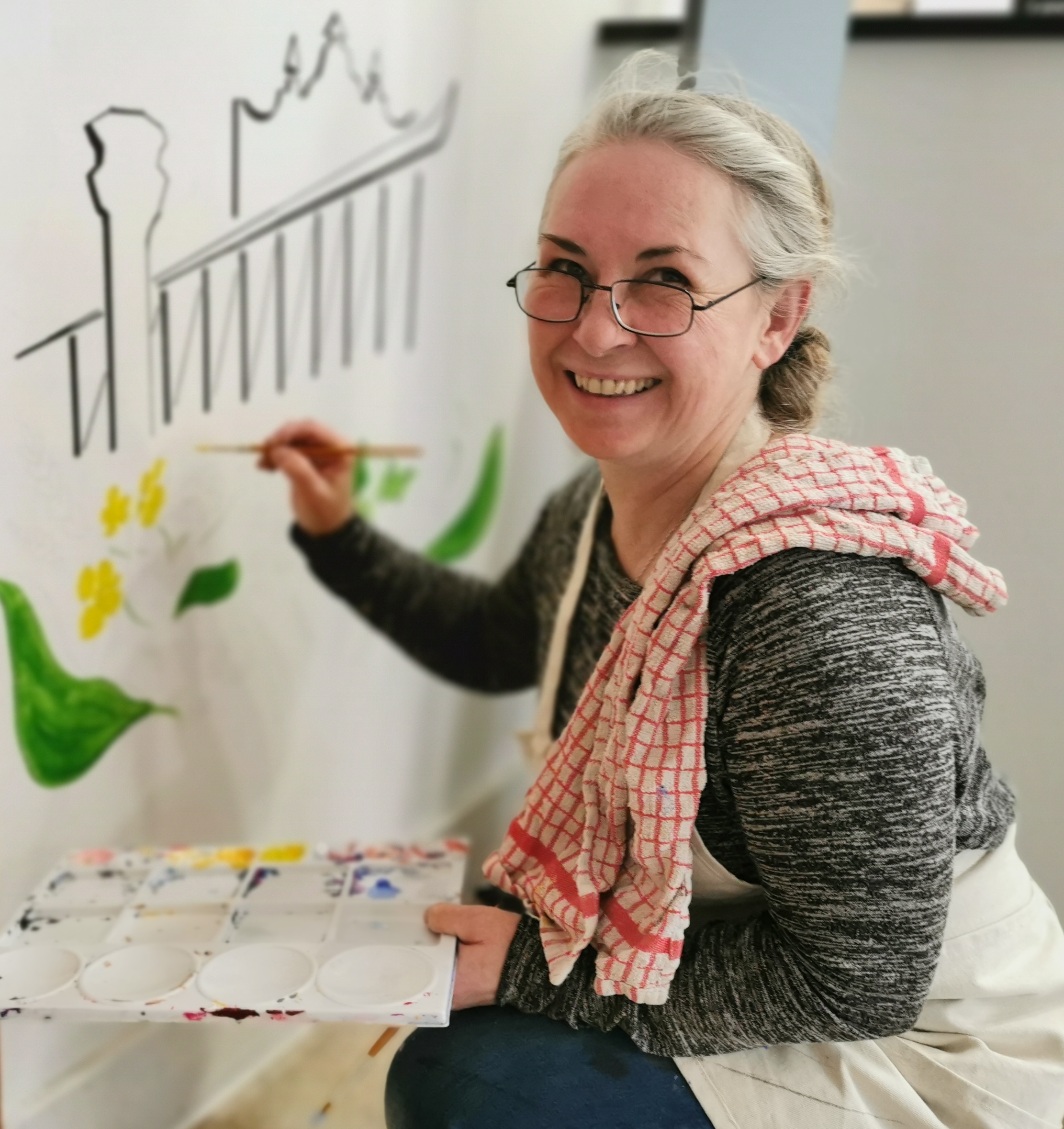 Lucy Rix painting Luton townscapes at Charter House