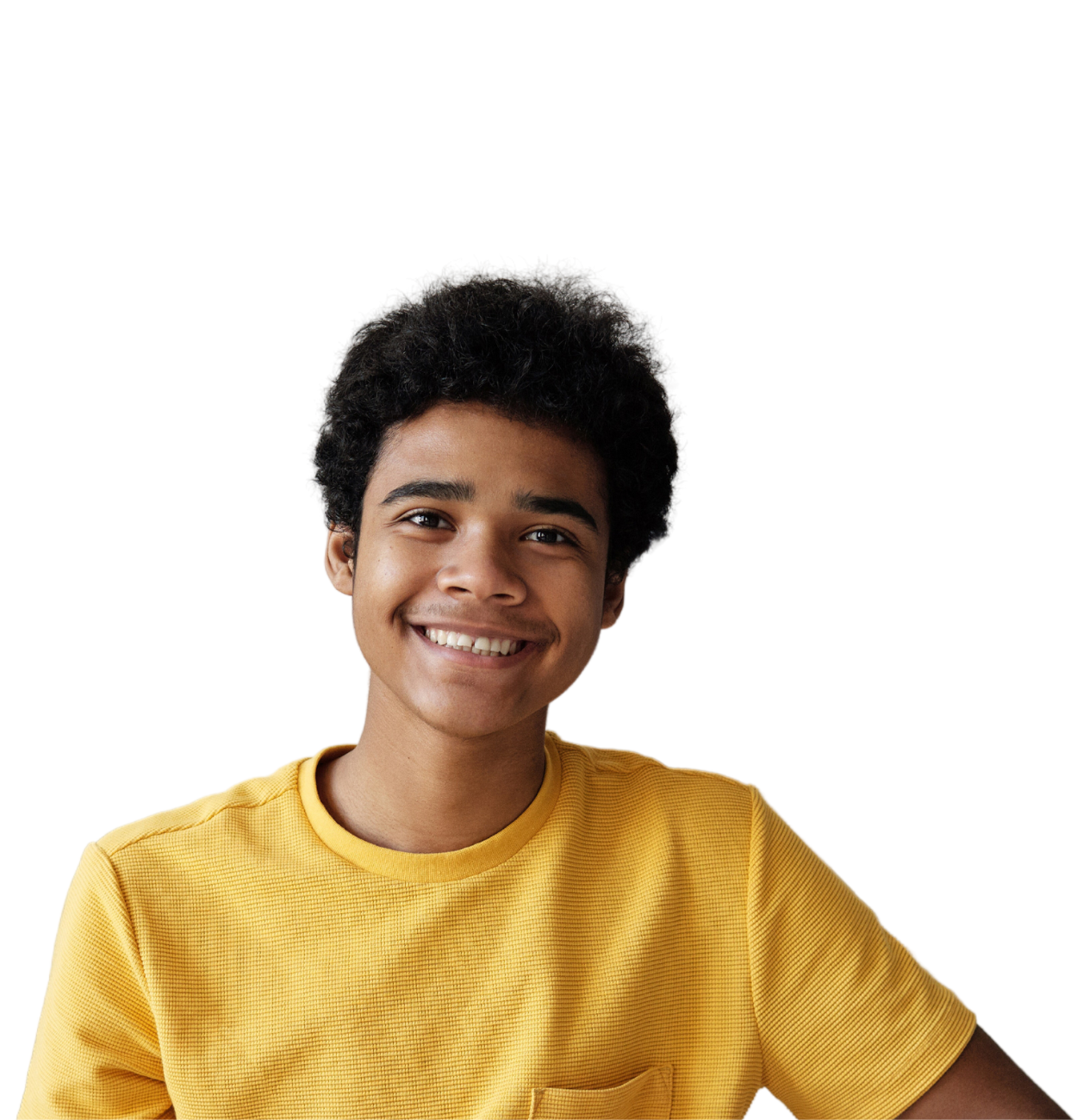 Young boy smiling in yellow t-shirt