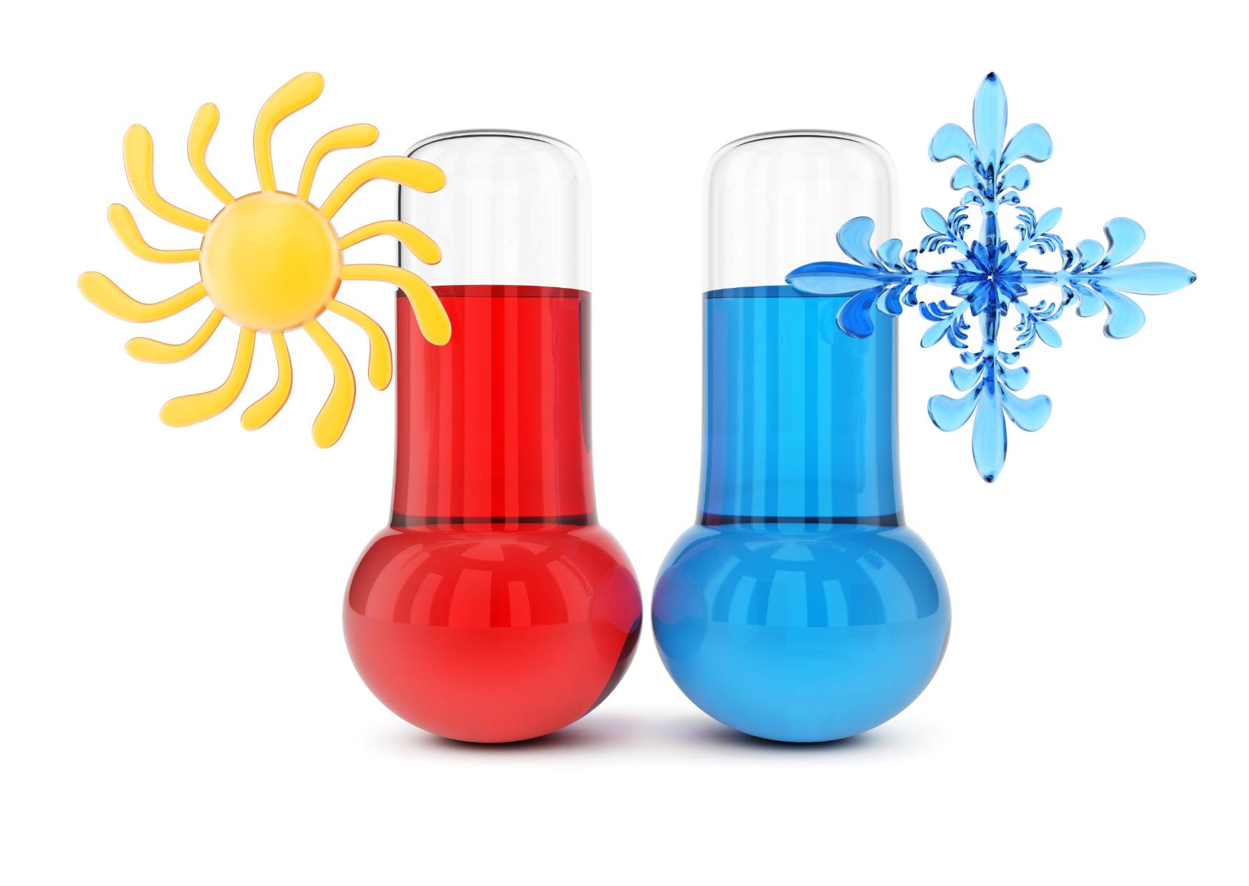 two images side by side, one depicting hot weather the other depicting cold weather