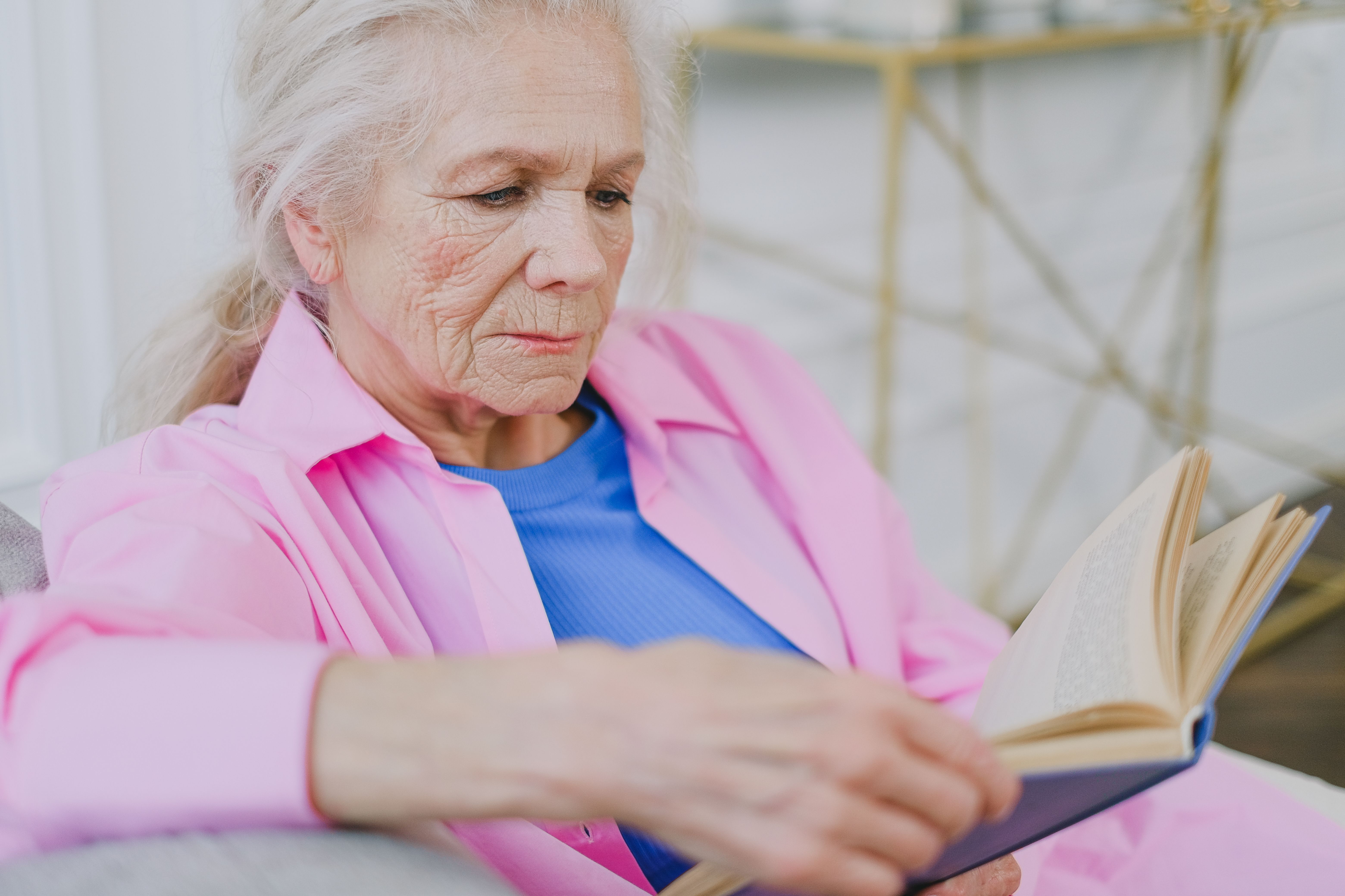white older female reading