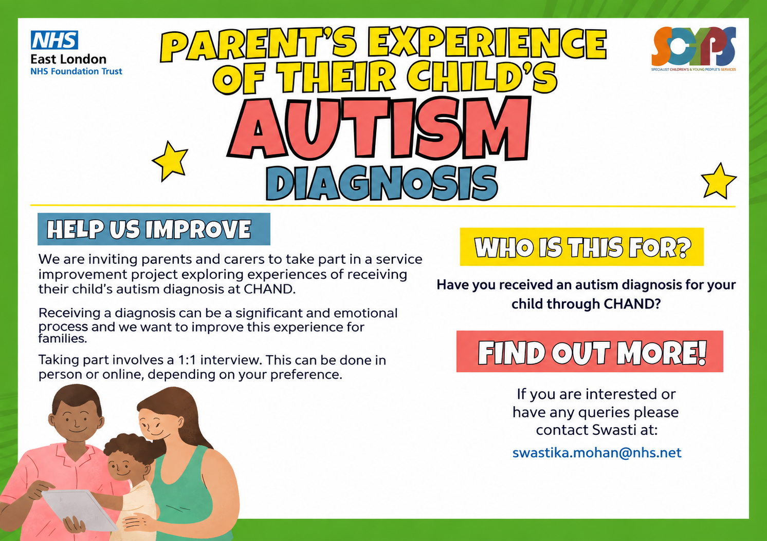 Poster inviting parents to take part in service evaluation project