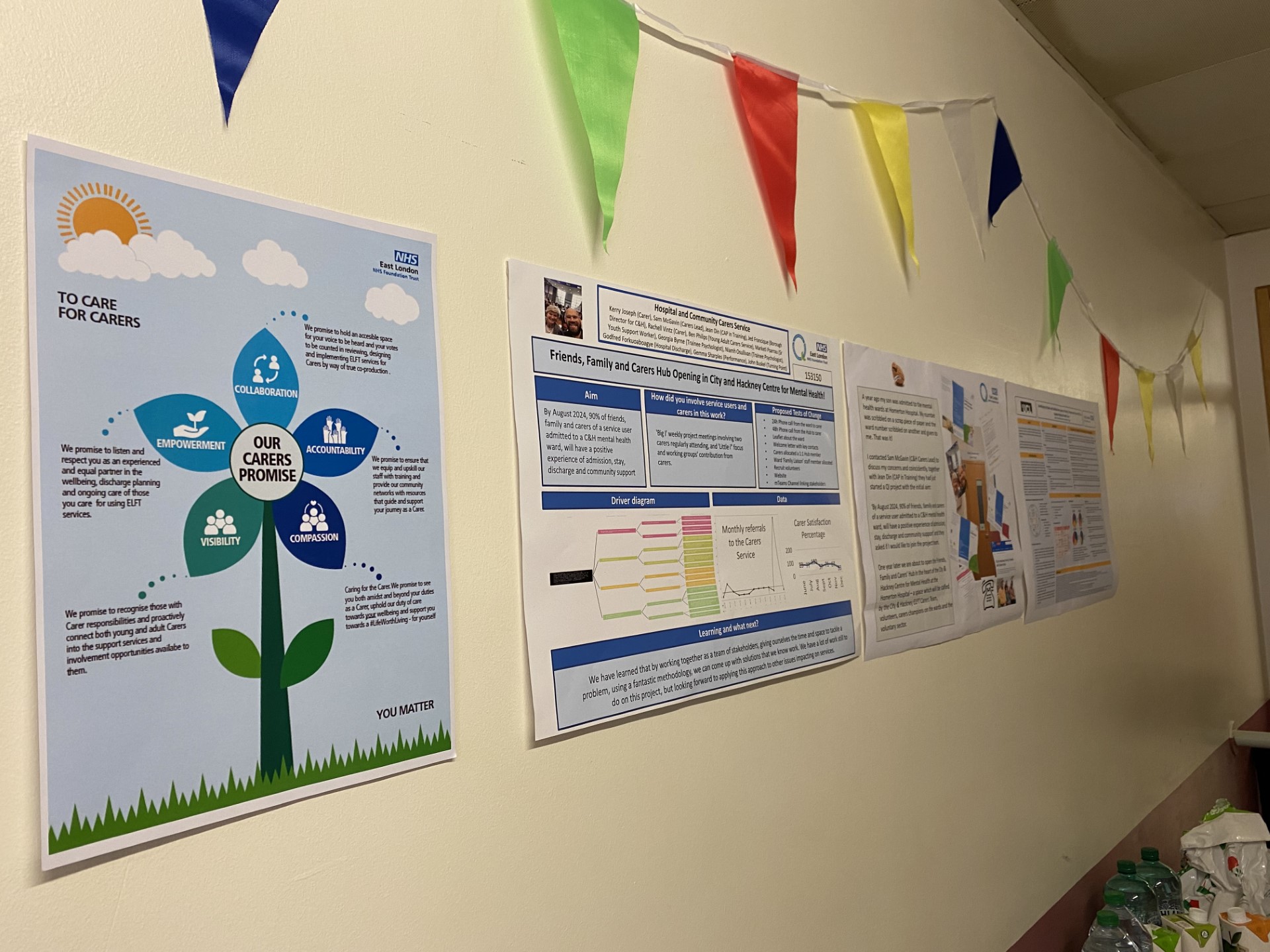 Posters on the wall at the new City and Hackney Family, Friends and Carers Hub .