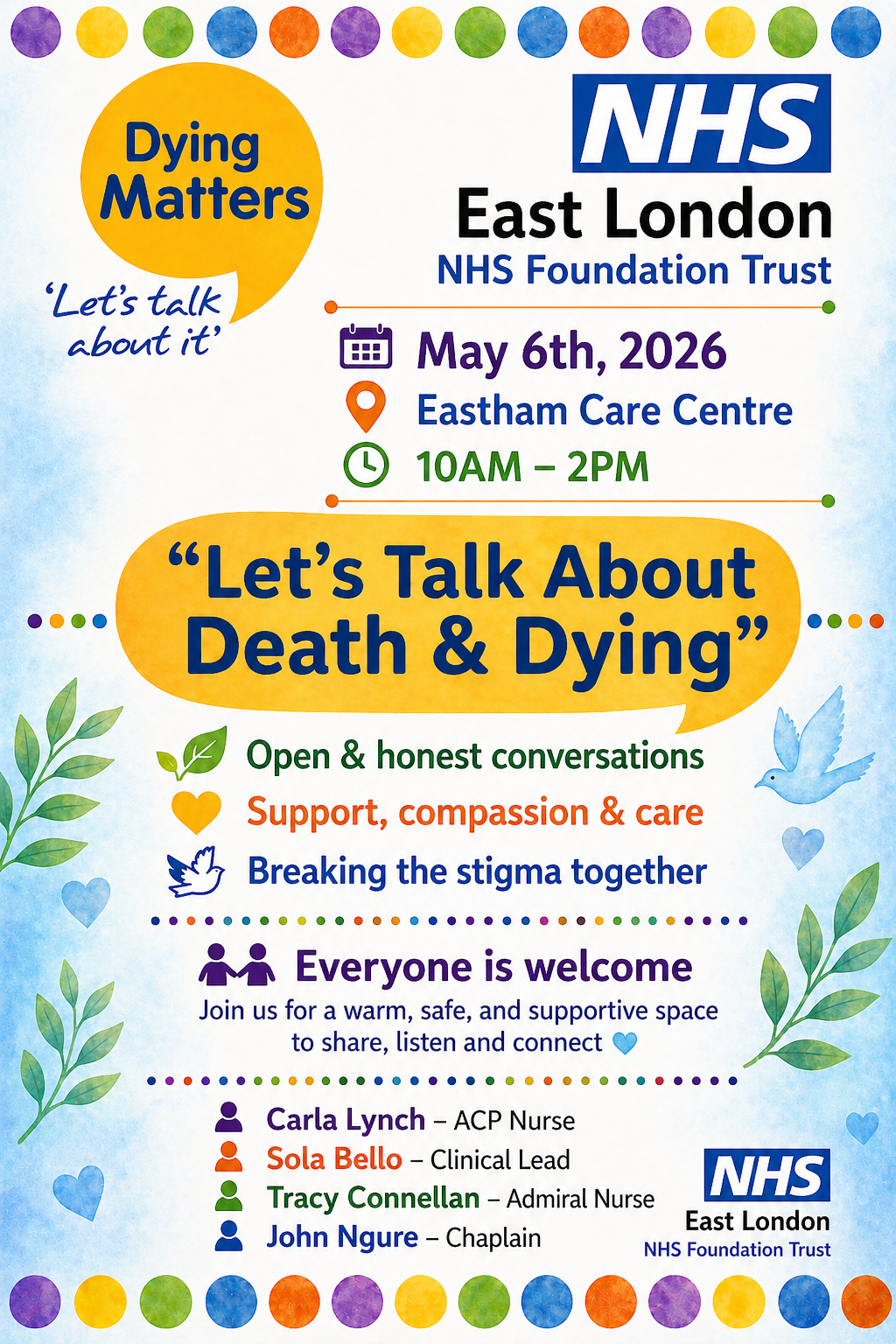 Dying Matters Awareness Week Newham stall - Wednesday 6 May