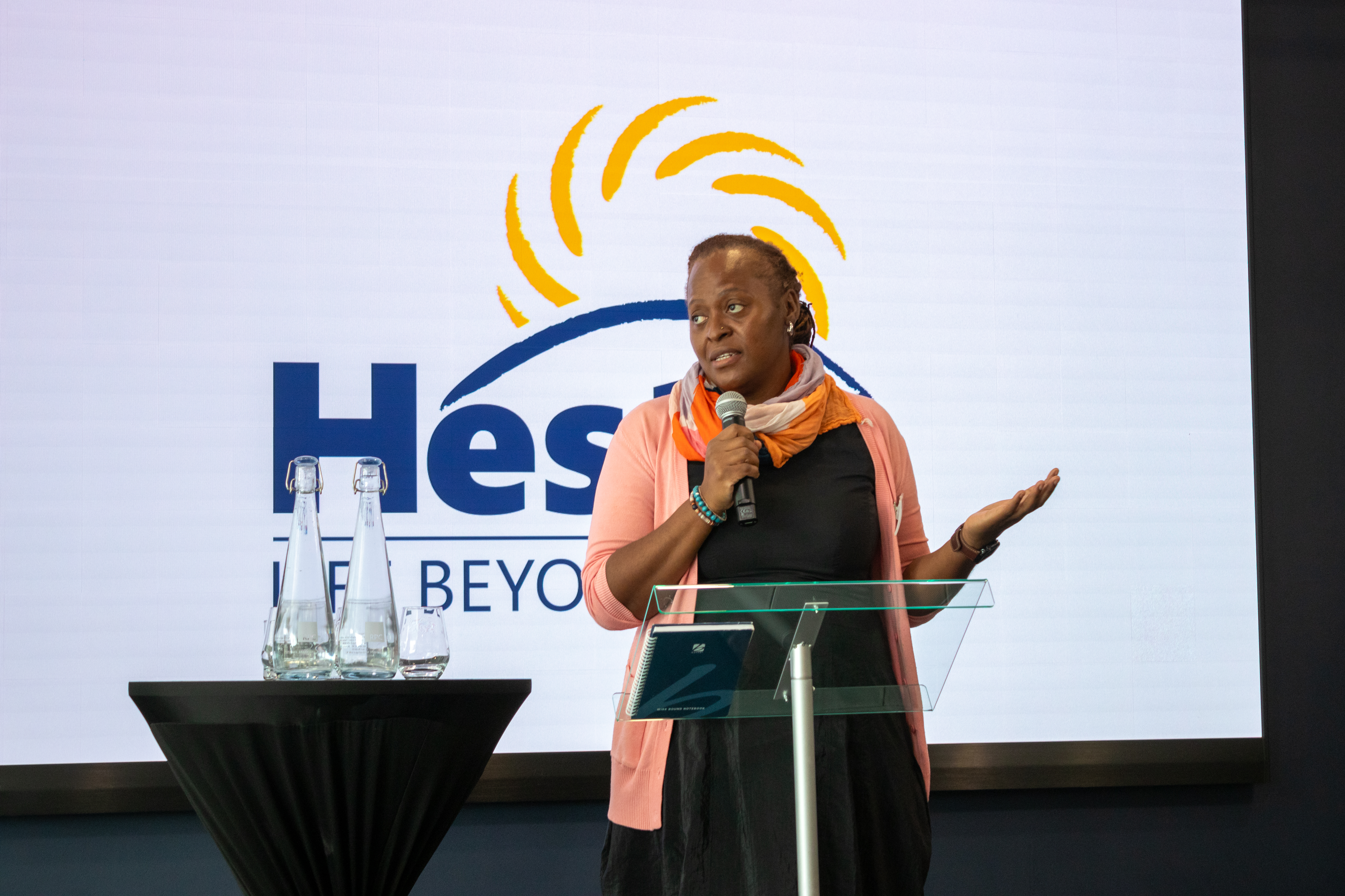 Lorraine Sunduza speaking at Hestia's 'Art is Freedom' event.