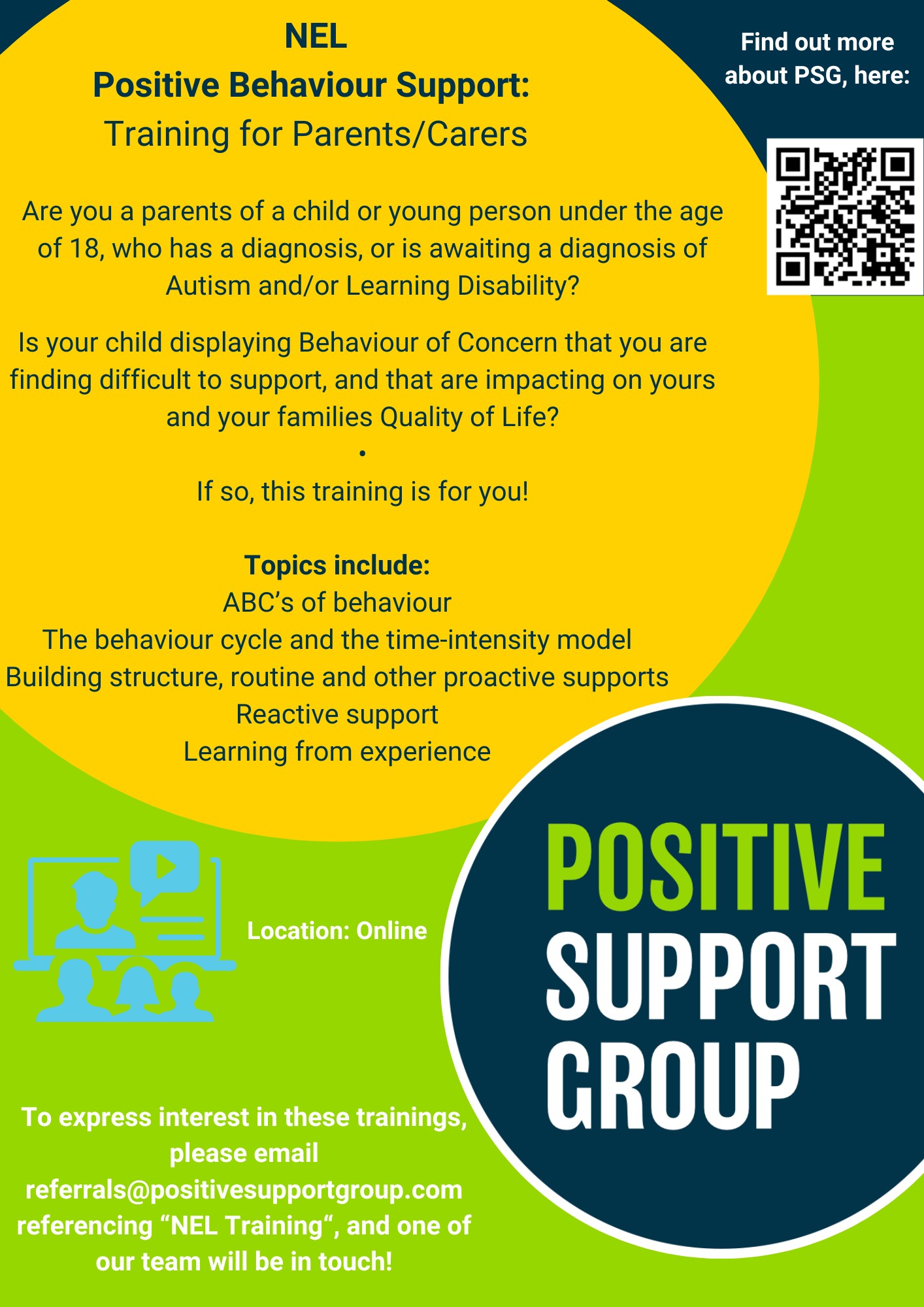 NEL Parents and Carers Training Flyer