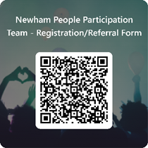 QR code to register on the referral form for Newham People Participation