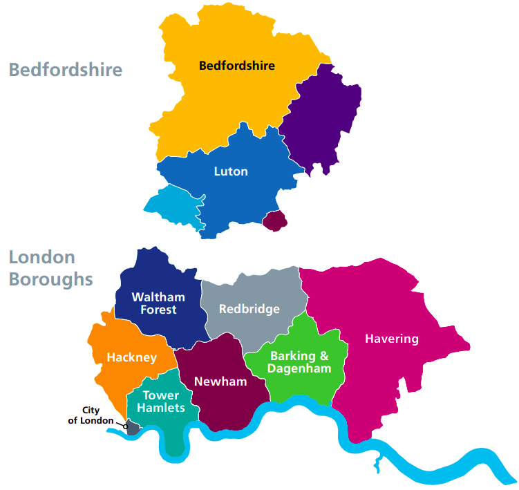 Map of locations the Trust operates from.