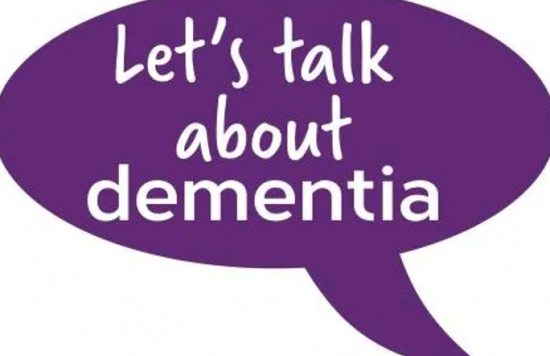 Speech bubble says let's talk about dementia 
