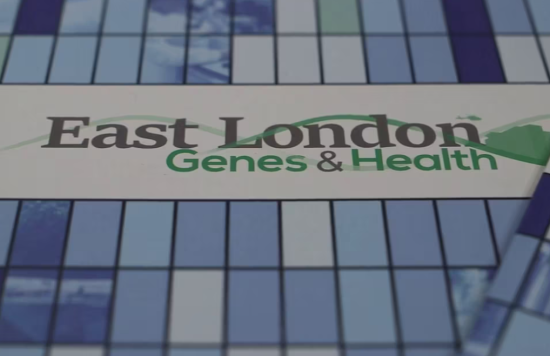 Logo of the East London Genes & Health study.
