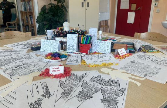 table with art materials for eid and easter