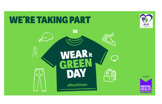Green tee shirt with logos